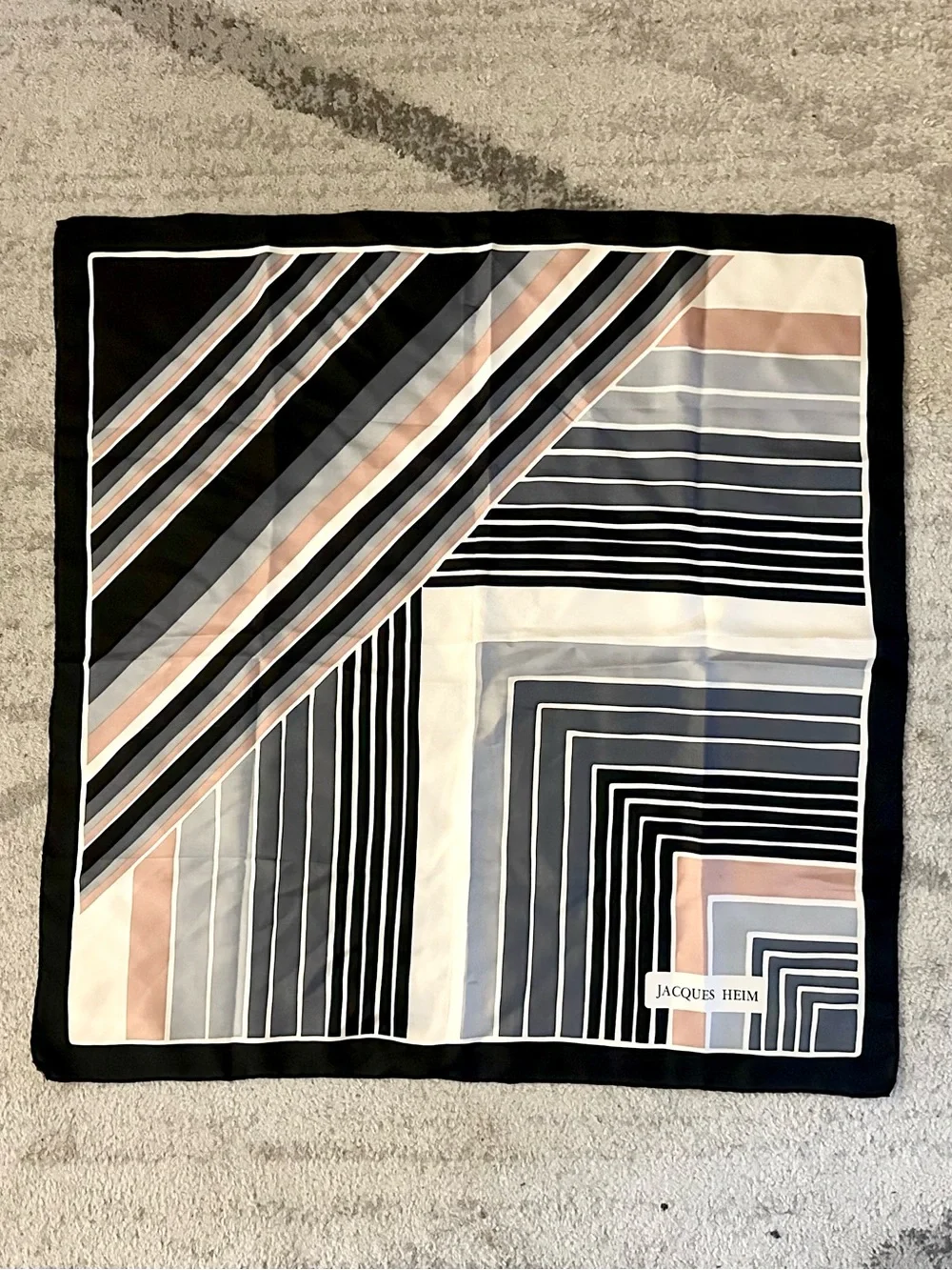 Jacques Heim 100% Silk Scarf in Blue, Black, Cream & Pink 34”x34”